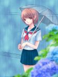  nekoda_chihiro nekota_chihiro original rain school_uniform serafuku short_hair solo umbrella 