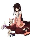  bad_id bangs black_hair blunt_bangs bow brown_eyes doll everyone fujiwara_no_mokou fuurin_(omaemona) hime_cut houraisan_kaguya inaba_tewi japanese_clothes long_hair multiple_girls reisen_udongein_inaba ribbon sitting touhou yagokoro_eirin 