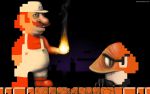  facial_hair fire fireball gloves goomba hat highres jpeg_artifacts male mario mustache nintendo overalls piranha_plant pixel_art realistic red_hair redhead rob_sheridan super_mario_bros. surreal wallpaper 