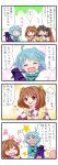  &gt;_&lt; 3girls 4koma :d ^_^ ahoge apron ascot bell blush bow closed_eyes comic commentary_request detached_sleeves hair_bow hair_ornament hair_ribbon hair_tubes hakurei_reimu heterochromia japanese_clothes karakasa_obake motoori_kosuzu multiple_girls open_mouth pout ribbon short_hair smile tatara_kogasa tears touhou translation_request umbrella yuzuna99 