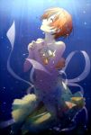  1girl akatsuki_(4941086) bubble floral_print green_eyes hoshizora_rin love_live!_school_idol_project mermaid monster_girl orange_hair seashell_earrings underwater 