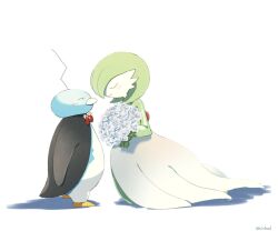  bob_cut bow bowtie closed_eyes colored_skin dress eiscue eiscue_(noice) flower from_side gardevoir green_hair green_skin holding holding_flower multicolored_skin pokemon pokemon_(creature) red_bow red_bowtie simple_background smile two-tone_skin uin6uad white_background white_dress white_flower white_skin 