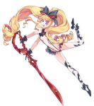  1girl artist_request ballet_slippers blonde_hair blue_eyes bow drill_hair eyepatch female gloves hair_bow harime_nui kill_la_kill long_hair microskirt relly revealing_clothes scissor_blade skirt smile solo transparent_background twin_drills twintails weapon 