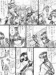  bowing cape comic detached_sleeves double_bun eyepatch haguro_(kantai_collection) highres japanese_clothes kaga_(kantai_collection) kantai_collection kiso_(kantai_collection) kongou_(kantai_collection) long_hair monochrome multiple_girls nontraditional_miko ponytail short_hair side_ponytail taihou_(kantai_collection) translation_request yapo 