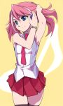  1girl adjusting_hair armpits blue_eyes bracelet hair_ornament hiiragi_yuzu jewelry nanjin necktie pink_hair smile solo thigh-highs yuu-gi-ou yuu-gi-ou_arc-v zettai_ryouiki 