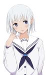  1girl blue_eyes light_smile looking_to_the_side original parted_lips school_uniform serafuku shinjiro shirt short_hair solo white_hair white_shirt 