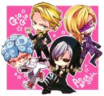  4boys blonde_hair blue_hair chibi ghiaccio glasses grey_hair highres jojo_no_kimyou_na_bouken mask melone multiple_boys prosciutto risotto_nero suna_ko1 