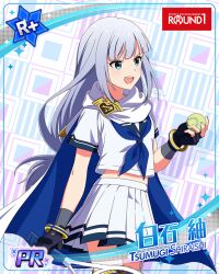 blue_eyes character_name dress idolmaster_million_live!_theater_days long_hair shiraishi_tsumugi silver_hair smile