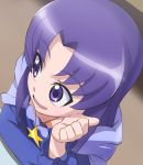  1girl breasts cleavage from_above happinesscharge_precure! haruyama_kazunori hikawa_iona jewelry long_hair open_mouth pendant precure purple_hair solo star violet_eyes 