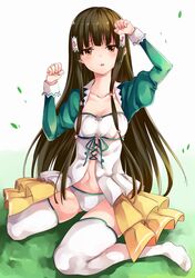  amagi_brilliant_park bangs blush brown_eyes brown_hair cobori_(amagi_brilliant_park) dress long_hair stright_hair thigh_highs 