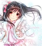  black_hair blush gloves long_hair love_live!_school_idol_project red_eyes ribbon smile snow twintails yazawa_nico 