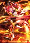  1girl armpits arms_up ass black_legwear blonde_hair bodysuit flat_chest genderswap gradient_hair highres long_hair looking_at_viewer multicolored_hair ore_twintail_ni_narimasu pink_eyes redhead solo sword swordsouls tail_red thigh-highs twintails very_long_hair weapon 