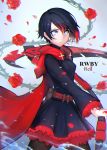  1girl absurdres black_hairl dress highres pantyhose ruby_rose rwby solo weapon 