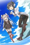  2girls :3 @ichigo amatsukaze_(kantai_collection) ass black_eyes black_hair black_legwear blue_sky blush boots brown_dress brown_eyes choker dress fang garter_straps gloves gradient_hair hair_tubes headgear high_heels highres kantai_collection leaning_forward long_hair looking_at_viewer multicolored_hair multiple_girls neckerchief ocean open_mouth panties panties_under_pantyhose pantyhose red_legwear sailor_collar sailor_dress seamed_legwear short_hair short_hair_with_long_locks side-seamed_legwear side-tie_panties single_glove sky sleeves_past_wrists striped striped_legwear thigh-highs tied_shirt tokitsukaze_(kantai_collection) twintails underwear very_long_hair white_dress white_gloves white_panties windsock 