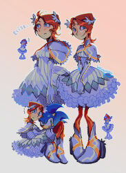  1boy 1girl beehunterkisser blue_eyes boots brown_hair capelet carrying carrying_person collage dress elbow_gloves english_commentary furry furry_male gloves grin hair_ornament hedgehog_boy high_heel_boots high_heels highres looking_at_viewer multiple_views princess_carry princess_elise_the_third smile sonic_(series) sonic_the_hedgehog sonic_the_hedgehog_(2006) white_dress white_gloves wing_hair_ornament 