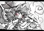  1girl bat_wings bow chopsticks closed_eyes eating hat letterboxed monochrome nattou pointy_ears remilia_scarlet ribbon rice short_hair smile solo touhou wings yt_(wai-tei) 
