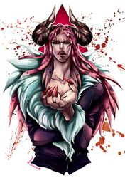  claws devil_horns diavolo fingernails fur_collar gumeaw jojo_no_kimyou_na_bouken long_fingernails long_hair pink_hair 