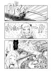  &gt;:) 3girls :d airplane comic eating fairy_(kantai_collection) fang horns houshou_(kantai_collection) kantai_collection long_hair mittens monochrome multiple_girls northern_ocean_hime open_mouth salute shinkaisei-kan smile translation_request yuzu_momo 