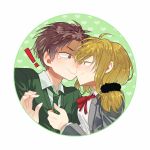  1boy 1girl brown_hair gekkan_shoujo_nozaki-kun highres kiss long_hair luo. necktie purple_hair school_uniform seo_yuzuki short_hair wakamatsu_hirotaka 