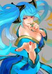  artist_request blue_hair finger_to_mouth league_of_legends red_eyes sona_buvelle twintails 