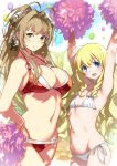  2girls :d amagi_brilliant_park antenna_hair armpits arms_up balloon bikini blonde_hair blue_eyes blush breasts brown_hair cleavage drill_hair flat_chest frown hair_intakes hands_on_hips large_breasts latifa_fleuranza long_hair looking_at_viewer multiple_girls navel o-ring_bottom o-ring_top open_mouth payot pom_poms ponytail red_bikini sento_isuzu side-tie_bikini smile swimsuit twin_drills twinpoo very_long_hair white_bikini white_swimsuit yellow_eyes 