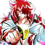  1boy biho_(tsuinku) coat grin hair_over_one_eye heartcatch_precure! kumojacky long_hair lowres male precure rapier red_eyes redhead smile smug solo sword weapon white_background 