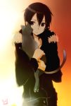  1boy black_eyes black_hair cat jacket kirito short_hair sword_art_online tsukimori_usako 