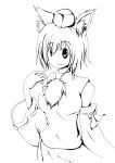  1girl animal_ears bare_shoulders breasts detached_sleeves hat inubashiri_momiji looking_at_viewer monochrome no_nose pom_pom_(clothes) short_hair simple_background solo tokin_hat touhou white_background wolf_ears 