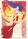  1girl arrow art_nouveau bare_shoulders bishoujo_senshi_sailor_moon bow breasts choker cleavage collarbone dress fire hino_rei jewelry long_hair looking_at_viewer mars_symbol necklace nickii25 purple_hair red_dress ribbon solo standing violet_eyes 