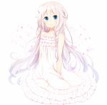  1girl blue_eyes braid casual collarbone crossover dress frilled_dress frills hair_ribbon honma_meiko_(cosplay) ia_(vocaloid) long_hair looking_at_viewer natsume3304 pink_hair ribbon single_braid smile solo vocaloid white_dress 