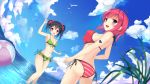  2girls :d ass ball beachball bikini bikini_skirt black_hair blue_sky blush breasts cleavage clouds fisheye front-tie_bikini front-tie_top love_live!_school_idol_project multiple_girls nishikino_maki ocean open_mouth side-tie_bikini sky smile swimsuit tagme twintails water yazawa_nico 