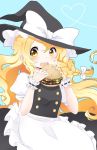  1girl commentary eating food hamburger kirisame_marisa nashira_(shioiri) open_mouth solo touhou 