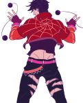  1boy black_hair bloody_stream fingerless_gloves from_behind gloves jacket joseph_joestar_(young) pants red_jacket solo torn_clothes torn_pants yamu1620 