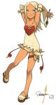  1girl armpits arms_up bangs bare_shoulders blush_stickers breasts cleavage dark_skin detached_sleeves dress eniripsa green_eyes heart long_hair parted_bangs pigeon-toed pixel_art pointy_ears red_cross ronron-ron silver_hair small_breasts smile solo strapless_dress thigh_pouch wakfu wand 