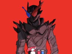  1boy armor asymmetrical_armor belt black_armor black_bodysuit blue_eyes bodysuit build_driver compound_eyes dddiring99 fullbottle gloves glowing glowing_eyes hazard_trigger helmet heterochromia highres kamen_rider kamen_rider_build kamen_rider_build_(series) looking_at_viewer male_focus rabbit+tank_form_(black_hazard) rabbit_fullbottle red_eyes rider_belt science_fiction shoulder_armor shoulder_spikes solo spikes standing tank_fullbottle tokusatsu upper_body 
