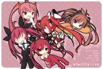  5girls aihara_enju black_bullet brown_eyes brown_hair chibi cthugha_(nyaruko-san) date_a_live dobunezumi genderswap haiyore!_nyaruko-san hidan_no_aria itsuka_kotori kanzaki_h_aria long_hair multiple_girls ore_twintail_ni_narimasu pink_hair red_eyes redhead school_uniform serafuku tail_red thigh-highs twintails 