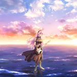  1girl black_legwear blue_eyes boots clouds detached_sleeves guitar headphones horizon instrument long_hair long_skirt megurine_luka minakami_nagara pink_hair side_slit skirt sky thigh-highs vocaloid 