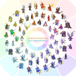  anniversary armor axe bald bartre_(fire_emblem) beard blonde_hair blue_hair bors_(fire_emblem) bow_(weapon) brown_hair cape cath_(fire_emblem) chad_(fire_emblem) copyright_name dayan_(fire_emblem) dorothy_(fire_emblem) double_bun dragon elffin_(fire_emblem) everyone facial_hair fae_(childlike_dragon)_(fire_emblem) fae_(fire_emblem) fire_emblem fire_emblem:_the_binding_blade garret_(fire_emblem) green_hair hair_bun harp highres holding holding_axe holding_bow_(weapon) holding_polearm holding_staff holding_sword holding_weapon horse instrument larum_(fire_emblem) merlinus_(fire_emblem) multiple_boys multiple_girls mustache niime_(fire_emblem) orange_hair perceval_(fire_emblem) pink_hair polearm purple_hair red_hair shanna_(fire_emblem) shield staff sue_(fire_emblem) sword tsukimura_(d24f4z8j3t) weapon winged_unicorn wings yoder_(fire_emblem) zelot_(fire_emblem) 