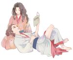  1boy 1girl japanese_clothes kichou_(nobunaga_concerto) lap_pillow long_hair nobunaga_concerto saburou_(nobunaga_concerto) trico_(mentalsketch1985) white_background 