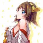  1girl blue_eyes blush breasts brown_hair bust detached_sleeves hand_on_own_chest headgear hiei_(kantai_collection) kantai_collection looking_at_viewer nontraditional_miko profile short_hair smile solo st_on 