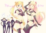  3boys :d ;d aino_minako arms_behind_head bikini bikini_top bishoujo_senshi_sailor_moon black_bikini black_gloves blonde_hair blue_eyes boots bow buckle choker circlet cosplay double_bun elbow_gloves gakuran gloves hair_bow half_updo katou_sami long_hair microphone multiple_boys one_eye_closed open_mouth pointing ponytail sailor_star_fighter sailor_star_fighter_(cosplay) sailor_star_healer sailor_star_healer_(coslay) school_uniform seiya_kou short_shorts shorts sleeveless smile standing_on_one_leg swimsuit taiki_kou thigh-highs thigh_boots translation_request tsuki_ni_kawatte_oshioki_yo tsukino_usagi twintails v very_long_hair yaten_kou 