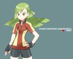  ace_trainer_(pokemon) bike_shorts fingerless_gloves gloves green_eyes green_hair poke_ball pokemon pokemon_(game) pokemon_oras souji 