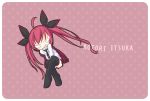  1girl chibi dobunezumi itsuka_kotori long_hair redhead school_uniform solo thigh-highs twintails 