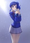  aikatsu! blue_eyes blue_hair blush kiriya_aoi long_hair seifuku side_ponytail skirt 