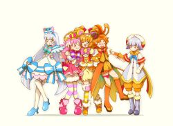  >_< 2boys 3girls :d arm_warmers baggy_shorts blonde_hair bloomers blue_neckerchief blue_shoes blush boots bow bowtie brooch choker coattails commission cropped_jacket crown cure_lillian cure_mofurun cure_wing cure_wonderful dress full_body gloves grey_boots grey_hair hair_bow hairband hat heart heart_brooch high_heels highres hirogaru_sky!_precure holding_another's_arm in-franchise_crossover inukai_komugi jacket jewelry knee_boots kneehighs long_hair looking_at_another low_ponytail magical_boy magical_girl mahou_girls_precure! mofurun_(mahou_girls_precure!) multicolored_hair multiple_boys multiple_girls neckerchief nekoyashiki_yuki o_o off-shoulder_dress off_shoulder orange_boots orange_dress orange_gloves orange_hair orange_jacket orange_shorts orange_vest pink_dress pink_hair pleated_dress ponytail precure puffy_short_sleeves puffy_sleeves red_eyes sailor_collar shirt shoes short_hair short_sleeves shorts simple_background skeb_commission skirt smile socks standing straight_hair striped_bow striped_clothes striped_socks striped_thighhighs thigh-highs toyama_daifuku two-tone_hair two_side_up very_long_hair vest white_background white_dress white_gloves white_hair white_shirt white_thighhighs wonderful_precure! wrist_cuffs yellow_sailor_collar yuu13 yuunagi_tsubasa 