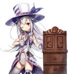  1girl ;) drawer emil_chronicle_online hat index_finger_raised long_hair looking_at_viewer nakasaki_hydra one_eye_closed silver_hair smile solo violet_eyes 