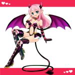 1girl :p blue_eyes boots breasts cleavage demon_girl demon_wings finger_to_mouth gloves horns long_hair long_tail navel original pink_hair pointy_ears rio_(usagiya) single_glove smile solo succubus tail thigh-highs thigh_boots tongue tongue_out wings
