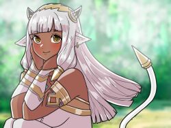  1girl animal_ears ash_(fire_emblem) bicep_strap black_horns cow_ears cow_girl cow_horns cow_tail dark-skinned_female dark_skin fire_emblem fire_emblem_heroes horns mnejing30 tail 