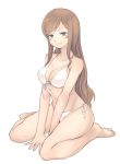  1girl bikini blue_eyes blush breasts brown_hair cleavage front-tie_top gundam gundam_build_fighters gundam_build_fighters_try kamiki_mirai konnyaku_(kk-monmon) large_breasts long_hair looking_at_viewer side-tie_bikini sketch smile solo swimsuit white_background 