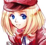  blonde_hair blue_eyes hat looking_at_viewer lowres riko_(kujira215) short_hair simple_background smile solo white_background 